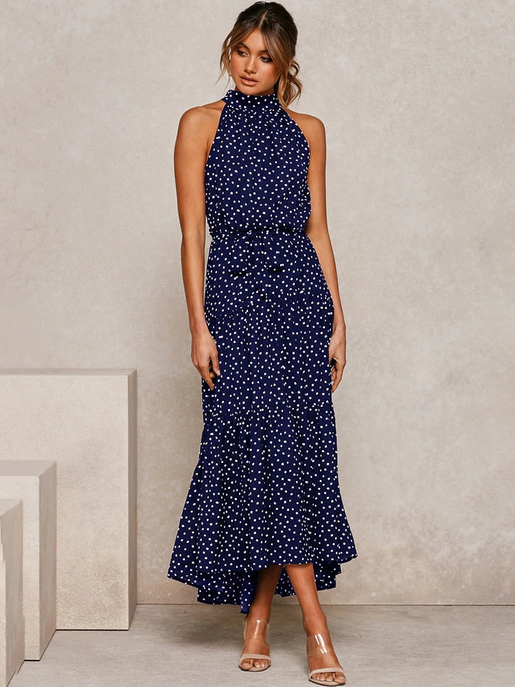 Summer Polka Dot Halter Dress