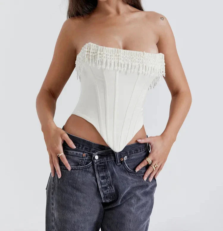 Luxe Pearl Beaded Corset Top