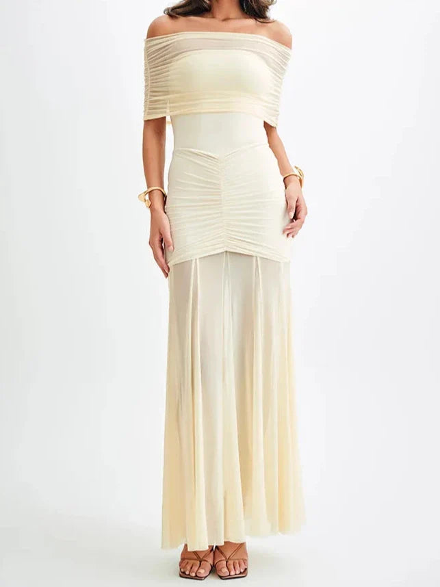 Off-Shoulder Maxi Mesh Wrap Sleeve Dress