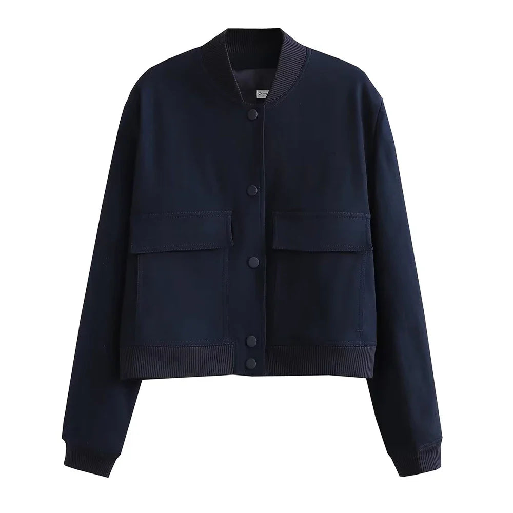 Pocketed Bomber Button Jacket