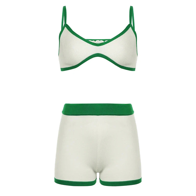 Contrast Color Knit Bra & Shorts Two Piece Set