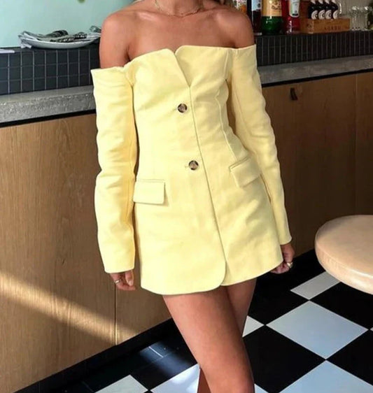 Long Sleeve Off-Shoulder Blazer Mini Dress