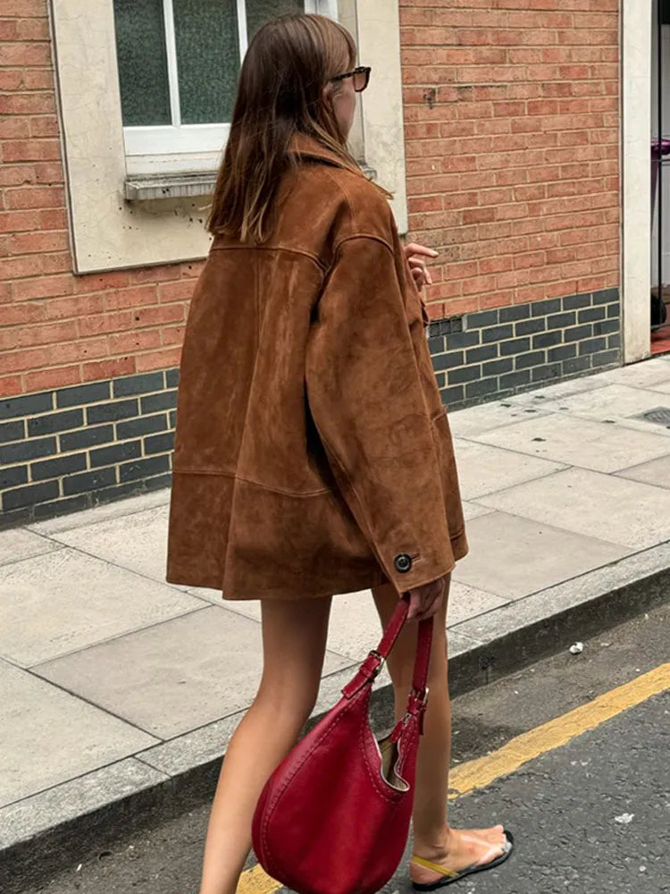 Vintage Brown Lapel Pocket Blazer Jacket