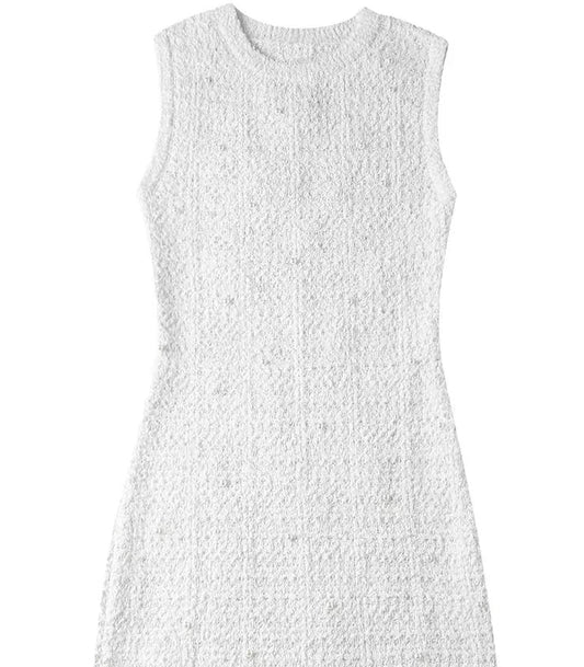 Vintage Chic White Sleeveless Pullover Mini Dress