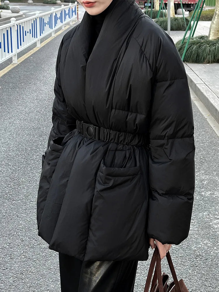 Pola Shawl Collar Belted Wait Puffer Coat