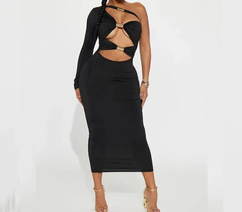 Cut Out One Shoulder Midi Dress