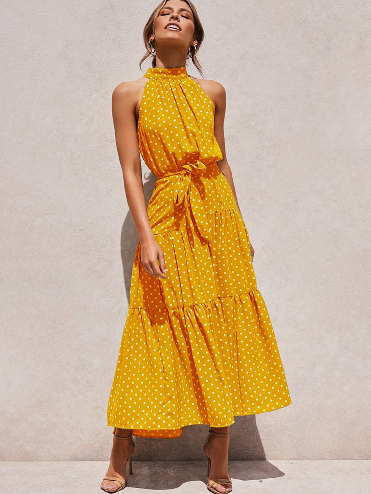 Summer Polka Dot Halter Dress