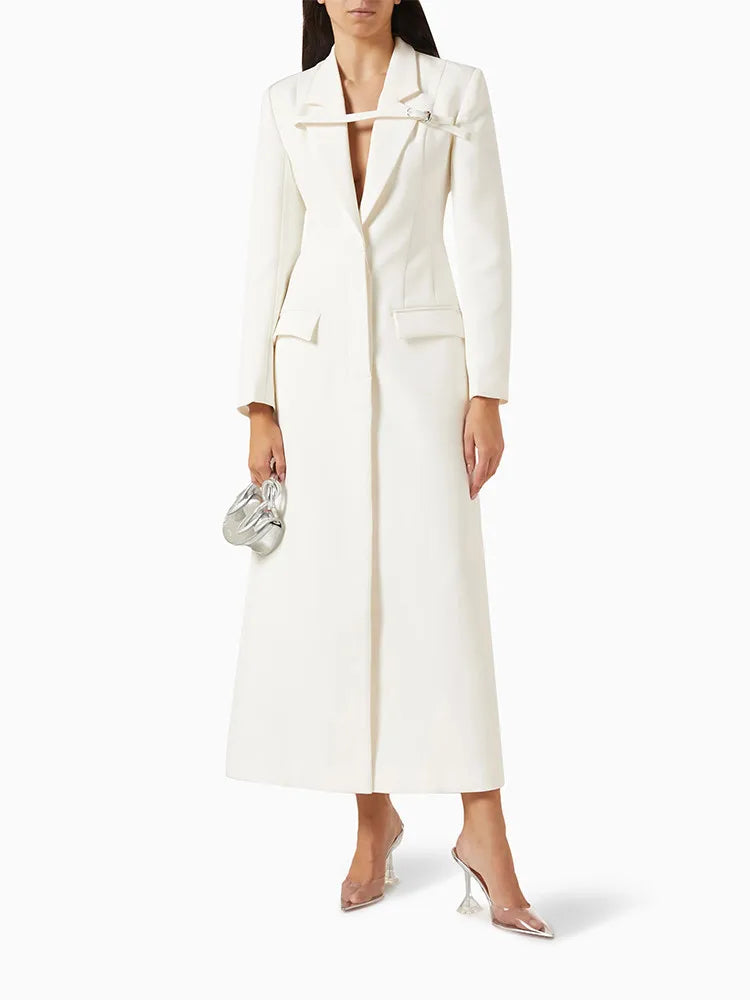 Belted Collar Maxi Tunic Trench Coat