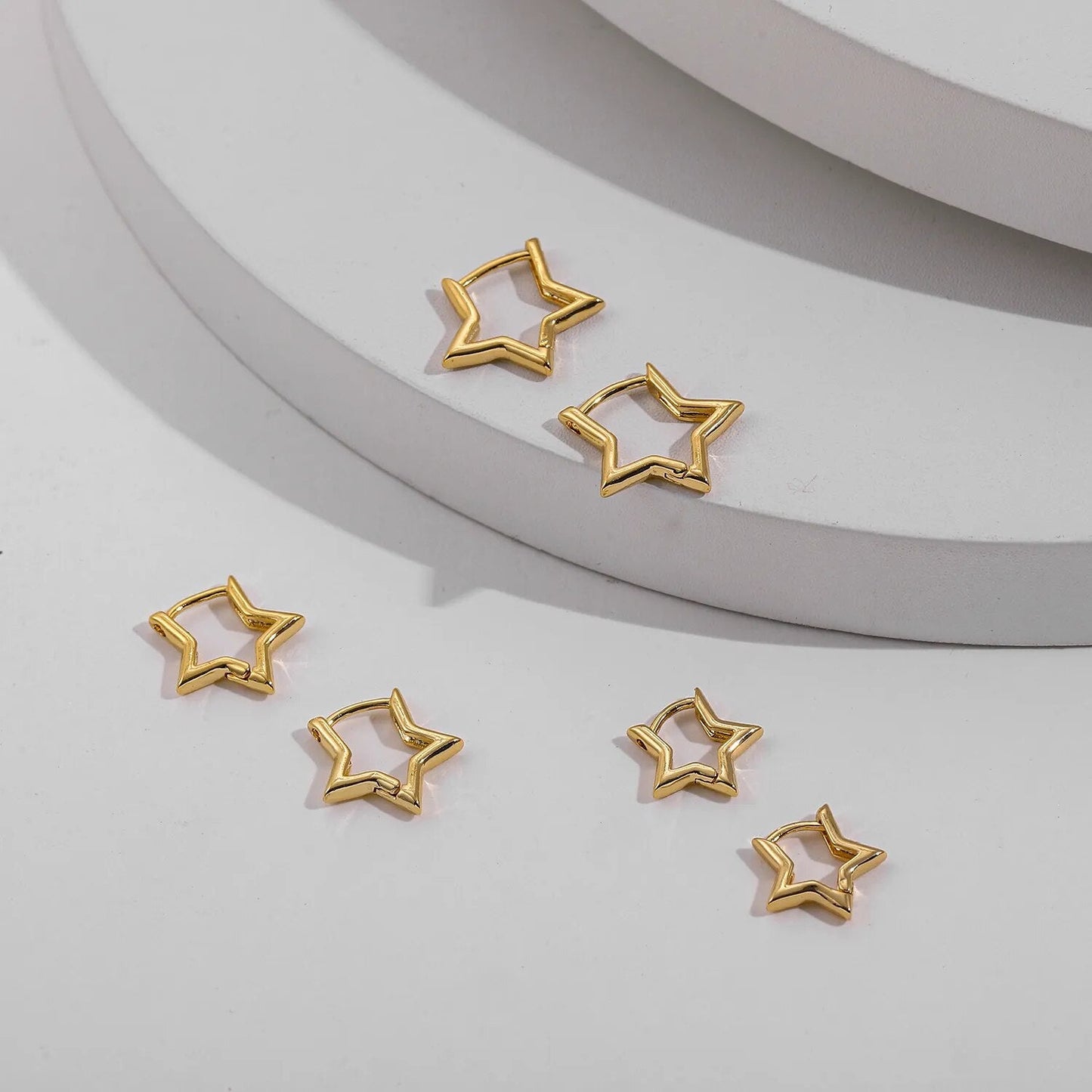 Smooth Copper Metal Star Hoop Earrings