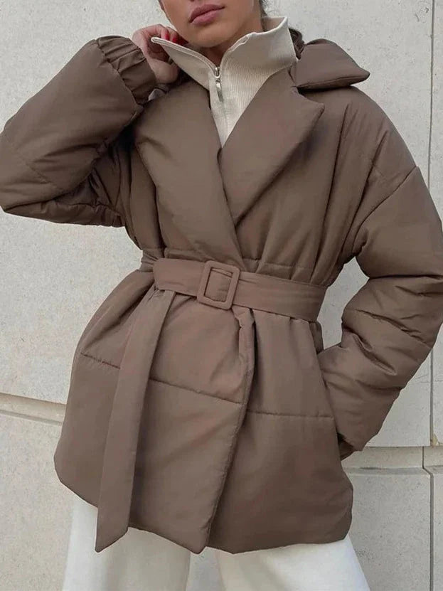 Winter Belted-Up Pocket Parka Coat