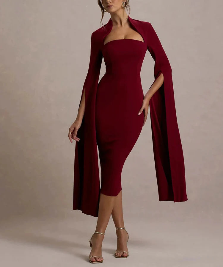 Long Sleeve Cape Midi Dress