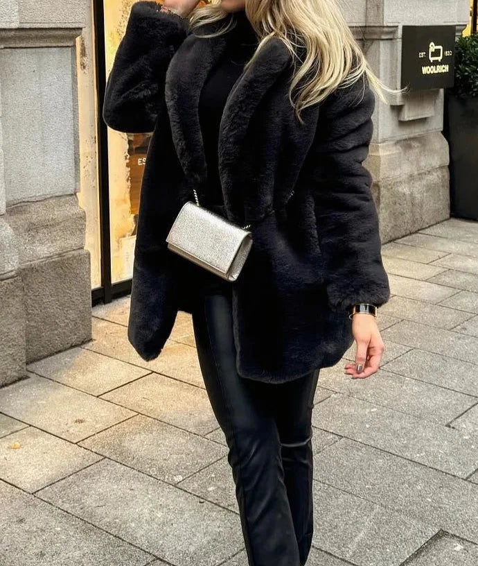 Black Soea Faux Fur Long Sleeve Coat