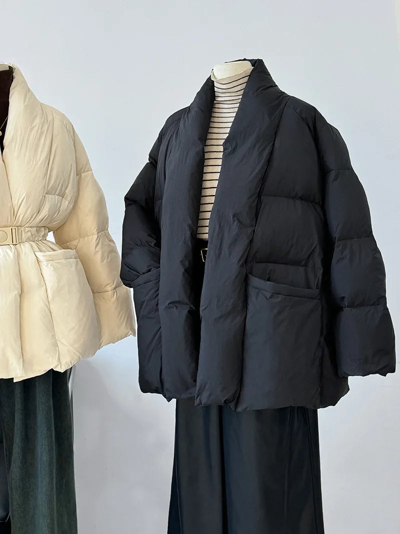 Pola Shawl Collar Belted Wait Puffer Coat