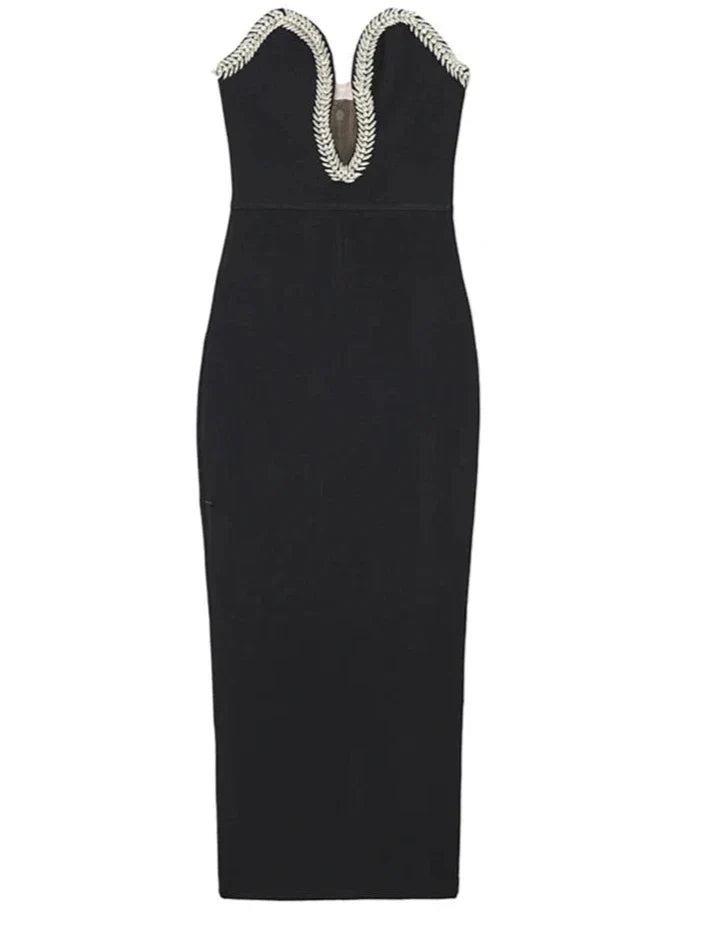 Lamara Crystal Beaded Bodycon Maxi Bandage Dress