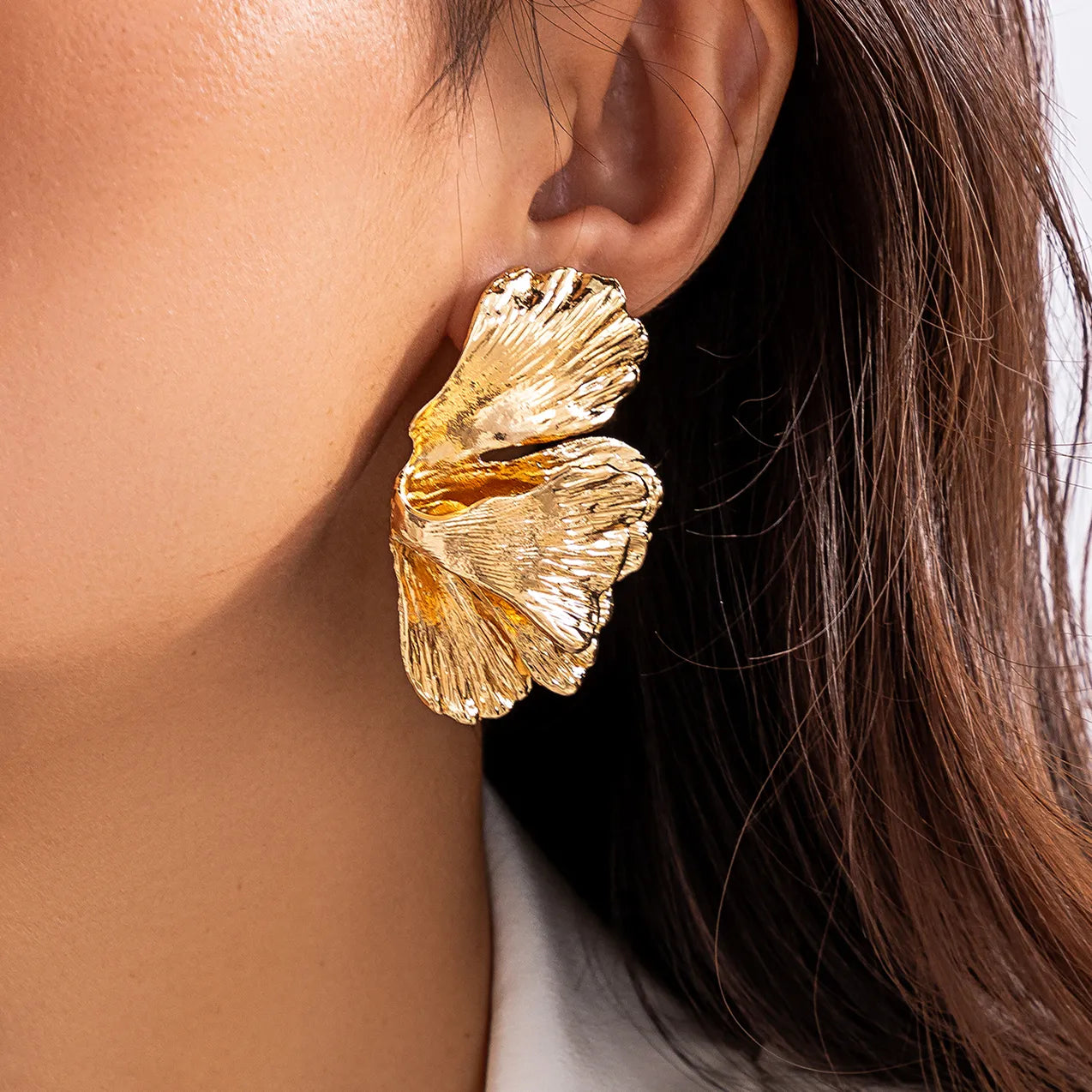 Geometric Petal Flower Stud Earrings