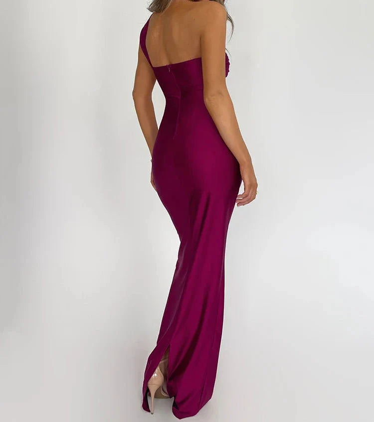 One Shoulder Sleeveless Bodycon Elegant Maxi Dress