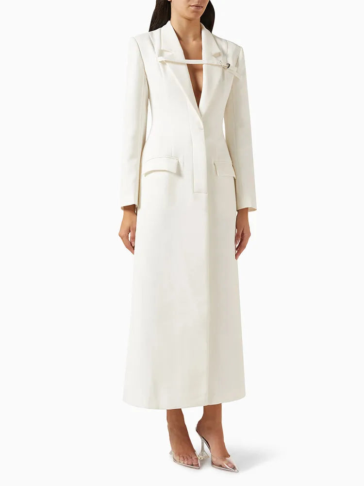 Belted Collar Maxi Tunic Trench Coat