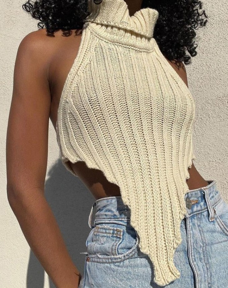 Knitted High Neck Cropped Top