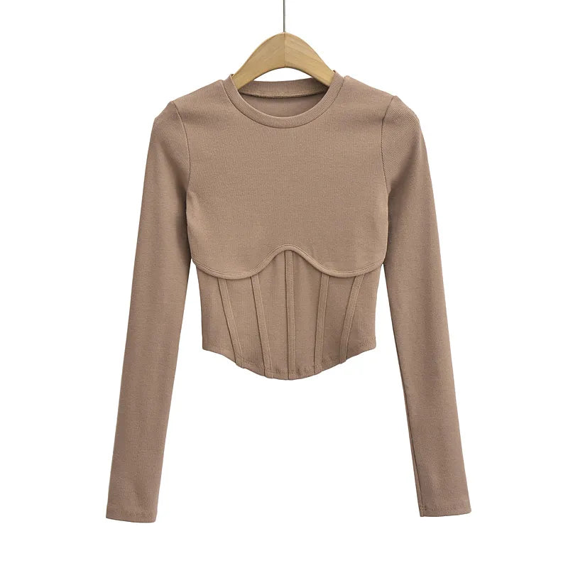 Corset Inspired Long Sleeve Ribbed Crop top