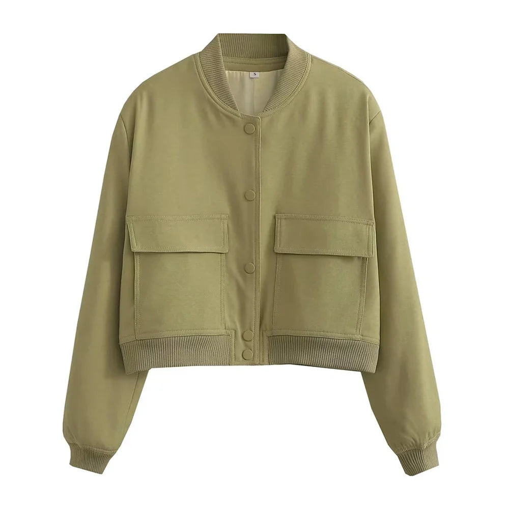 Pocketed Bomber Button Jacket