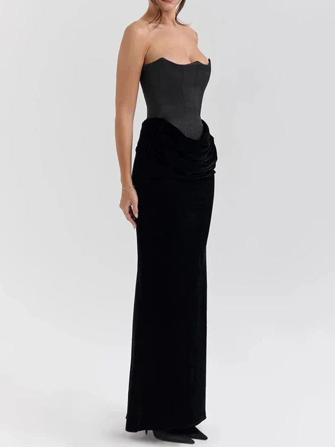 Luxe Strapless Bodice and Velvet Maxi Dress