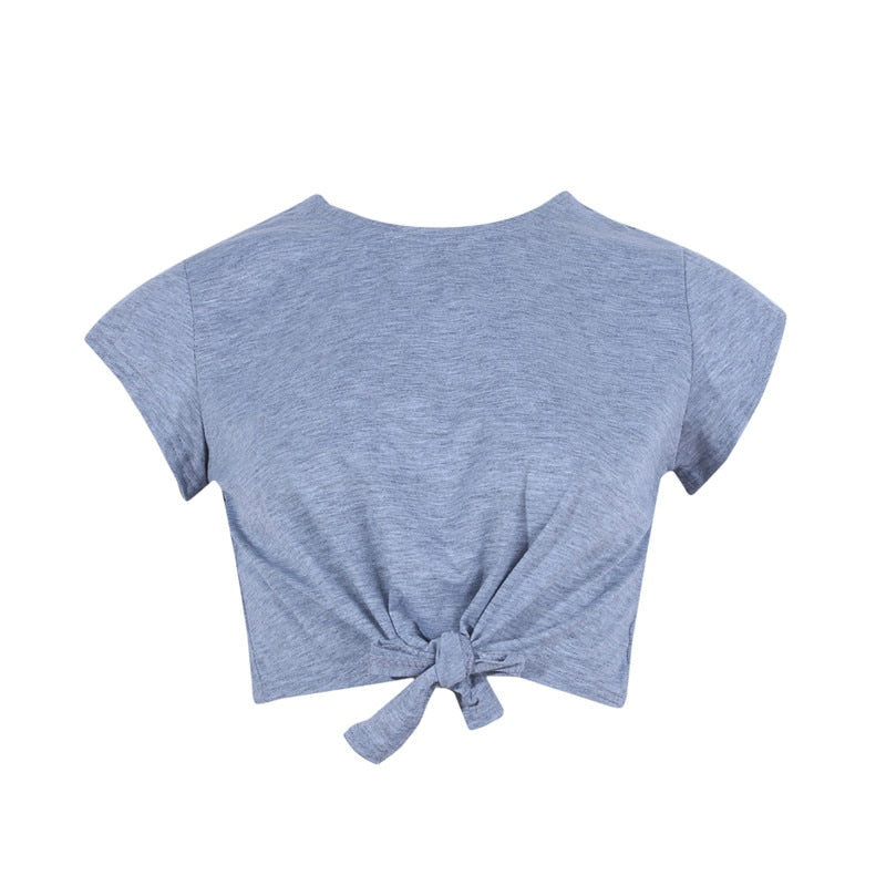 Essentials Knotted Tie Front Crop Top