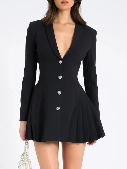 V Neck Single-Breasted A-Line Blazer Dress