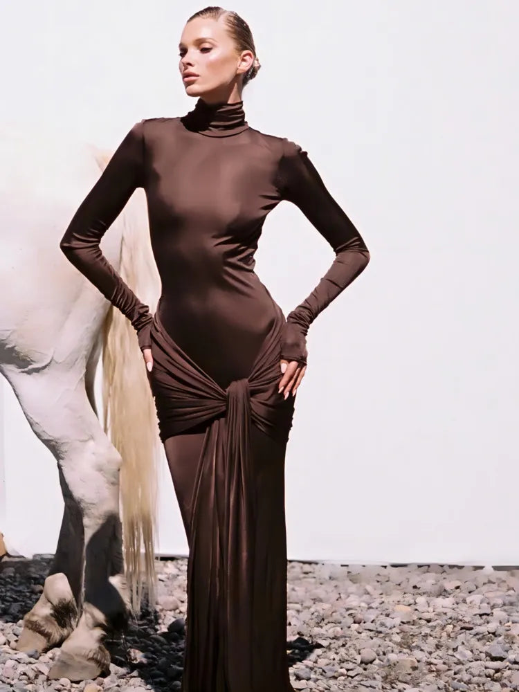 Luxe High Neck Long Sleeve Maxi Bodycon Dress