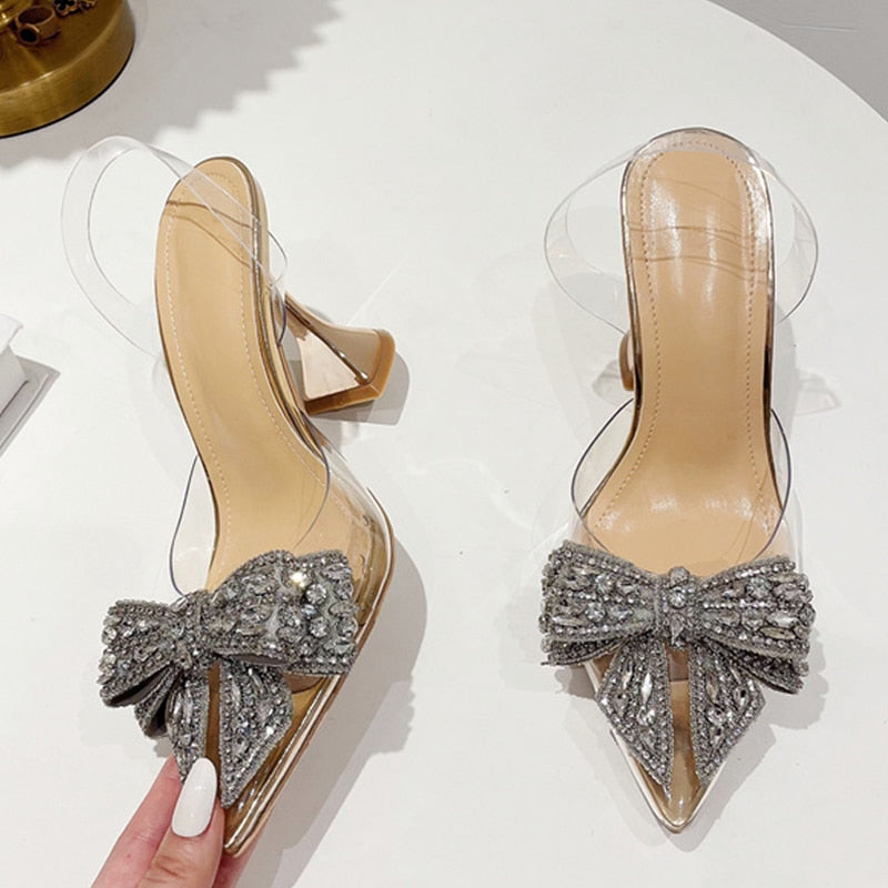 Crystal Bow Pointed Toe Heels