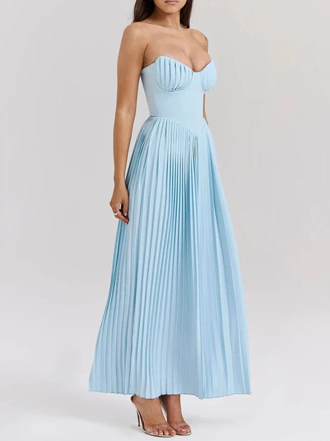 Luxe Strapless Pleated Maxi Dress