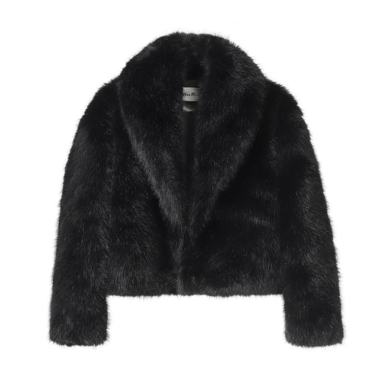 Black Madeline Faux Fur Collared Coat