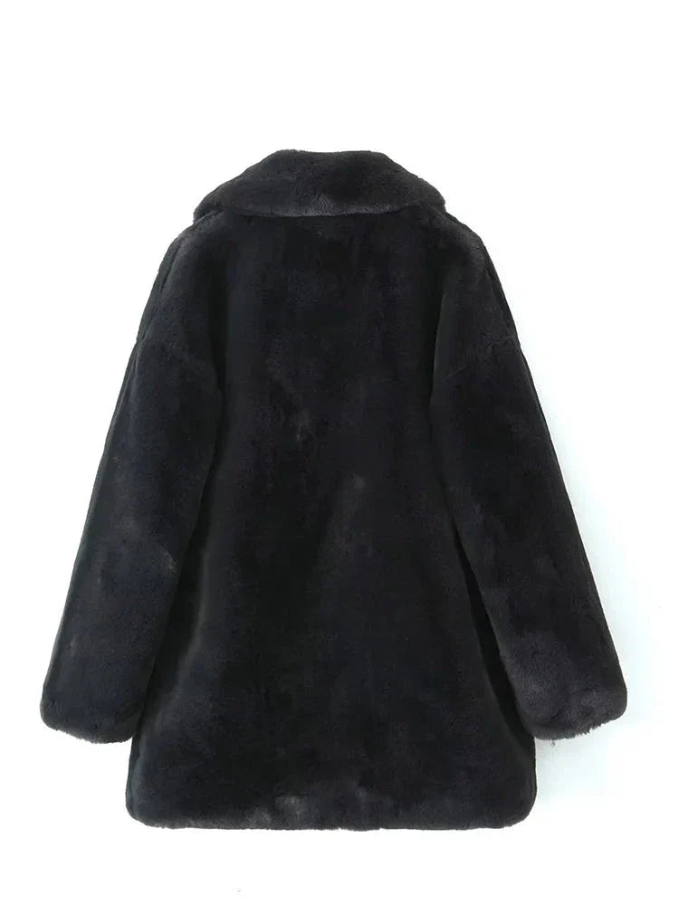 Black Soea Faux Fur Long Sleeve Coat