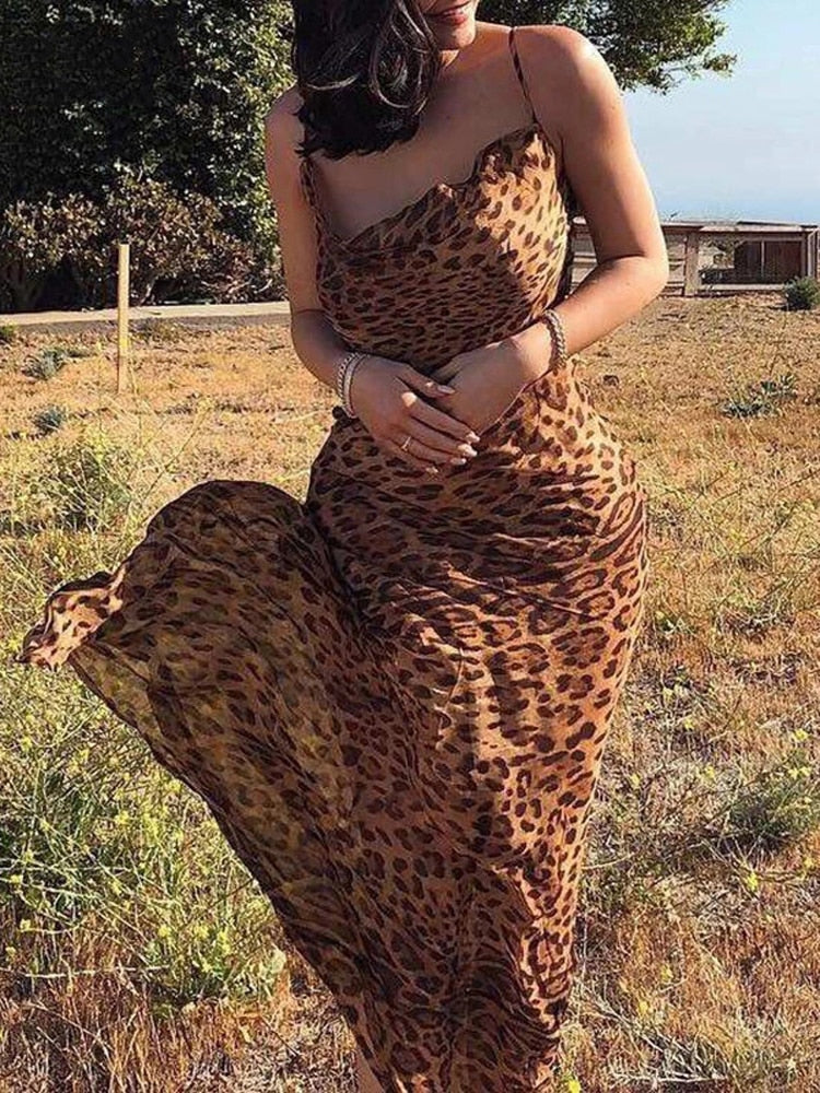 Summer Sheer Leopard Print Bodycon Dress