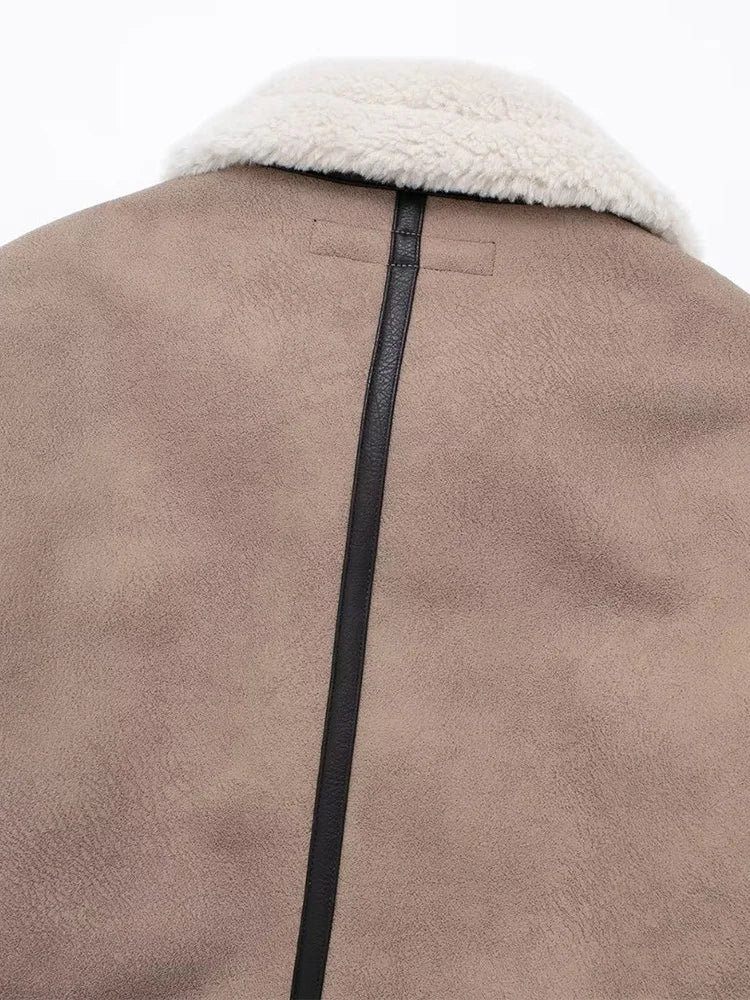 Collared Faux Fur Shearling Front Zipper Jacket