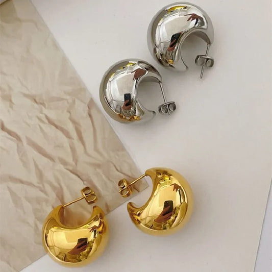 Gold Plated Metal Half Moon Hoop Earrings