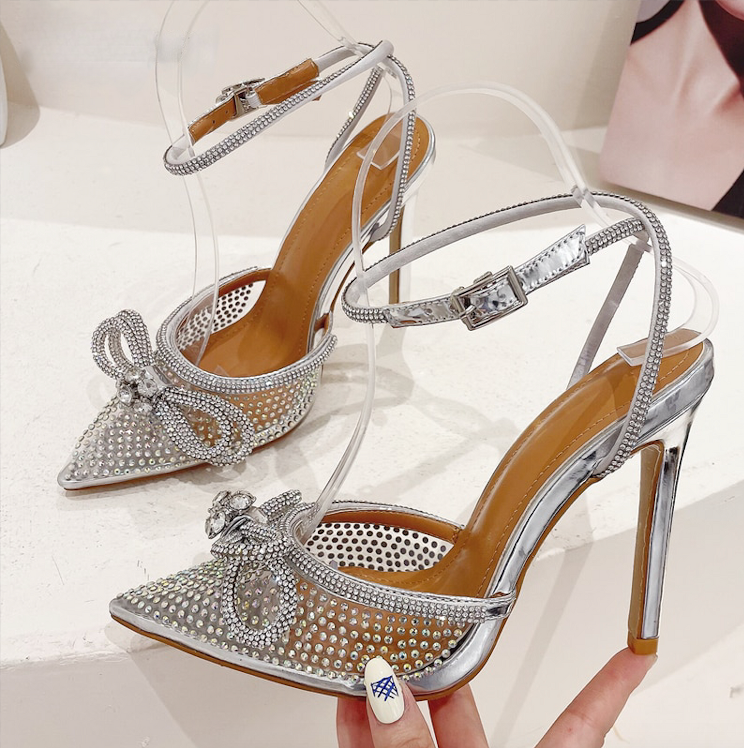 Amour Butterfly knot Crystal Pointed Toe Heels