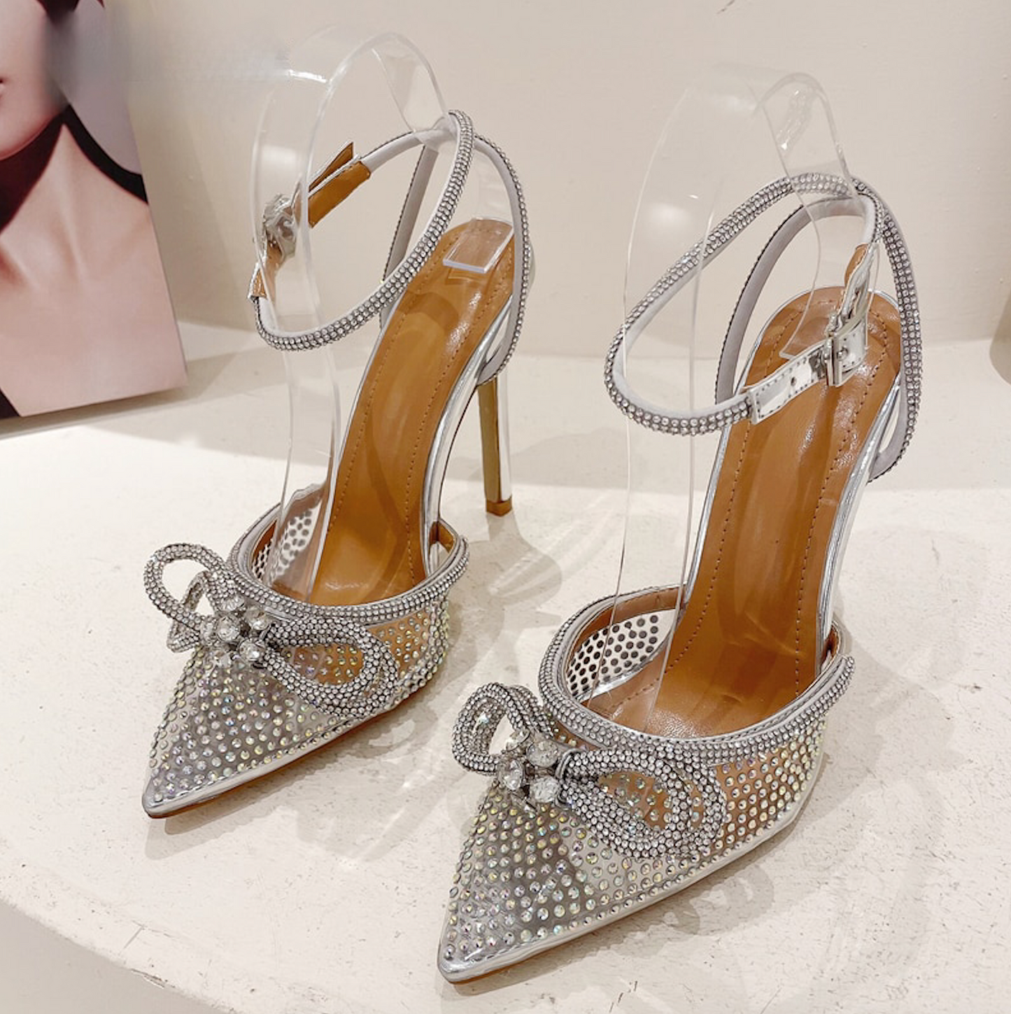 Amour Butterfly knot Crystal Pointed Toe Heels