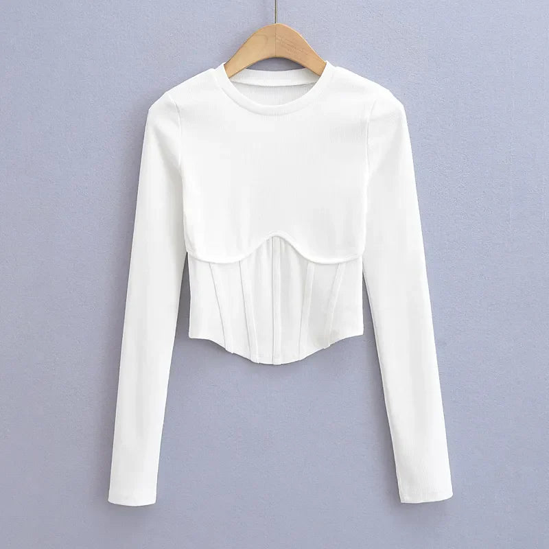 Corset Inspired Long Sleeve Ribbed Crop top