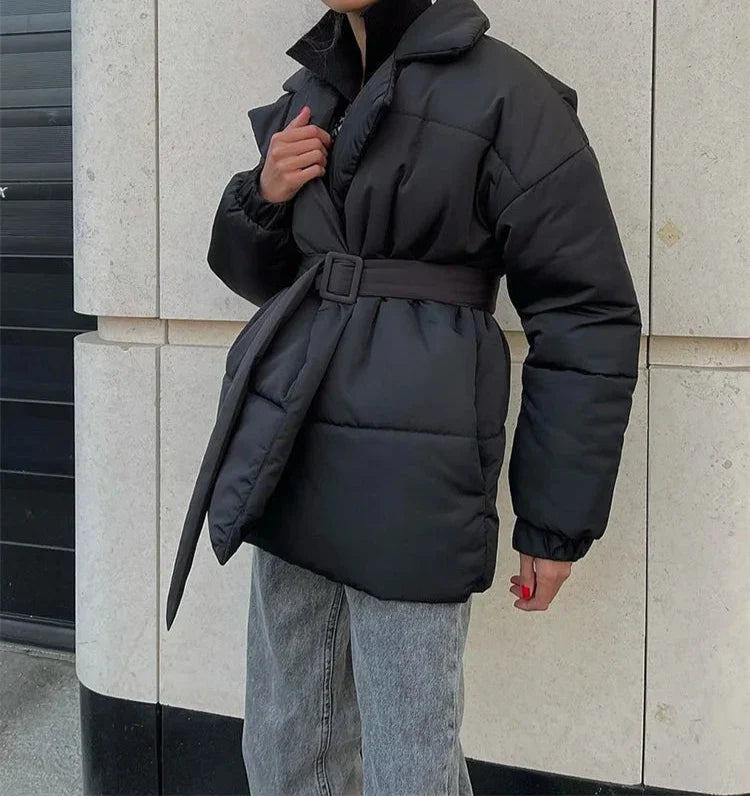 Winter Belted-Up Pocket Parka Coat