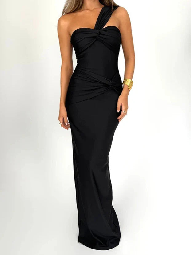 One Shoulder Sleeveless Bodycon Elegant Maxi Dress