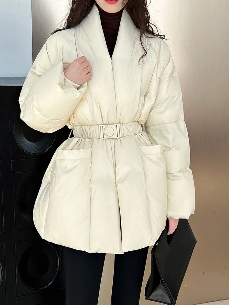 Pola Shawl Collar Belted Wait Puffer Coat