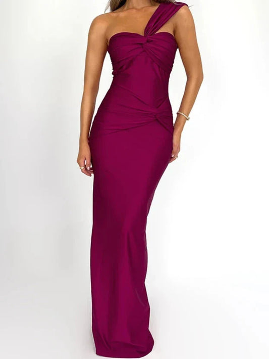 One Shoulder Sleeveless Bodycon Elegant Maxi Dress