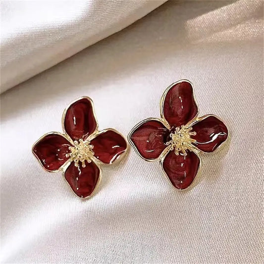 Vintage Flower Stud Ruby Earrings