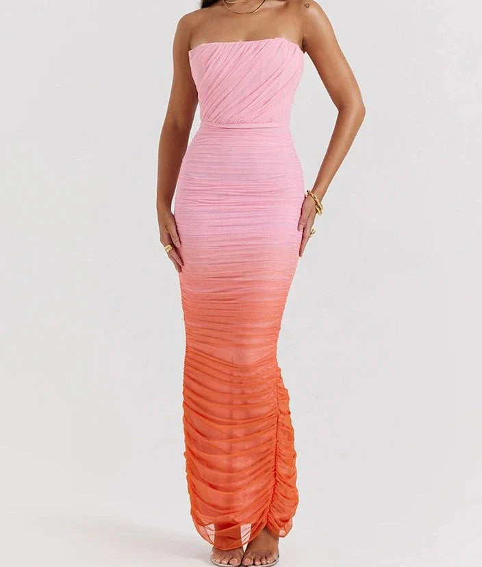 Gradient Strapless Maxi Bodycon Dress