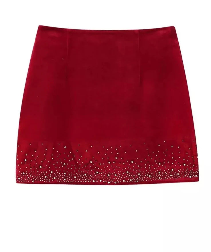 Sequined Velvet Mini Skirt