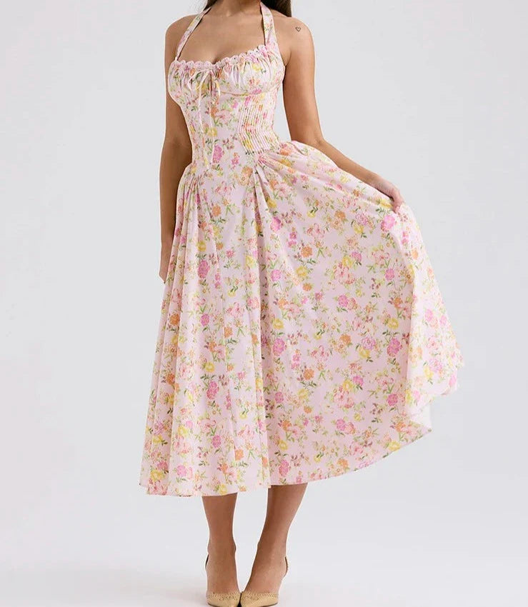 Vintage Floral Print Midi Sundress