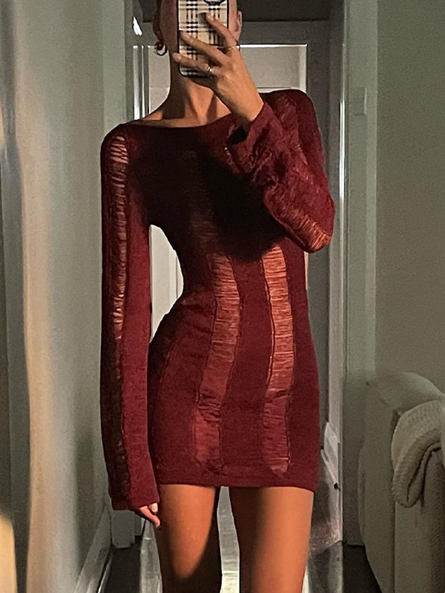 Knitted Cutout Backless Mini Dress