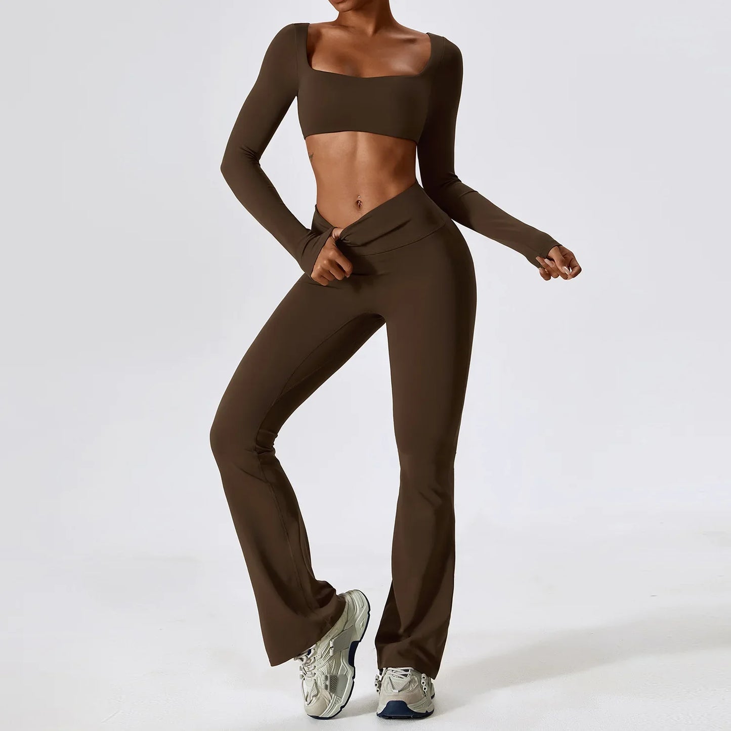 Flexi Flare Scrunch Leggings & Long Sleeve Crop Top Set