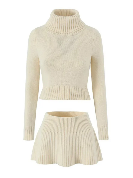 Knitted Sweater Mini Skirt Two Piece Set