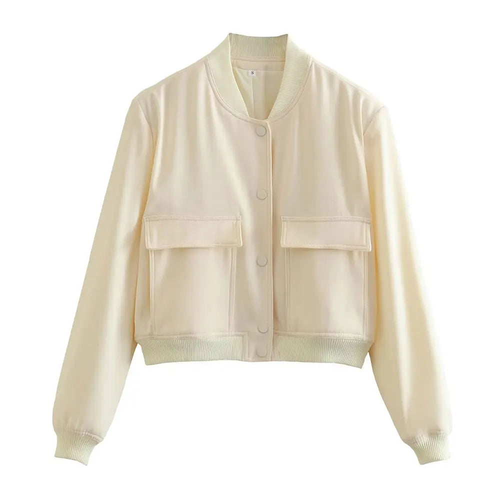 Pocketed Bomber Button Jacket